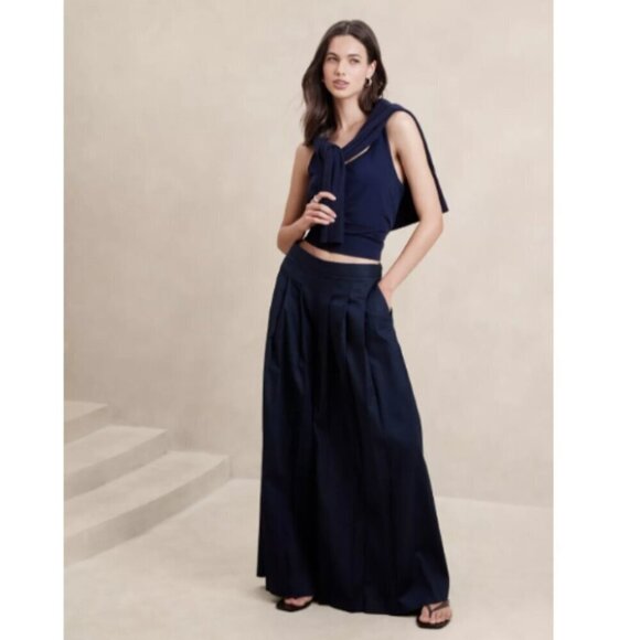 Banana Republic Linen-Blend PALAZZO Black BOHO Pant Size 4 PETITE #852050 RT$110 - Picture 1 of 7